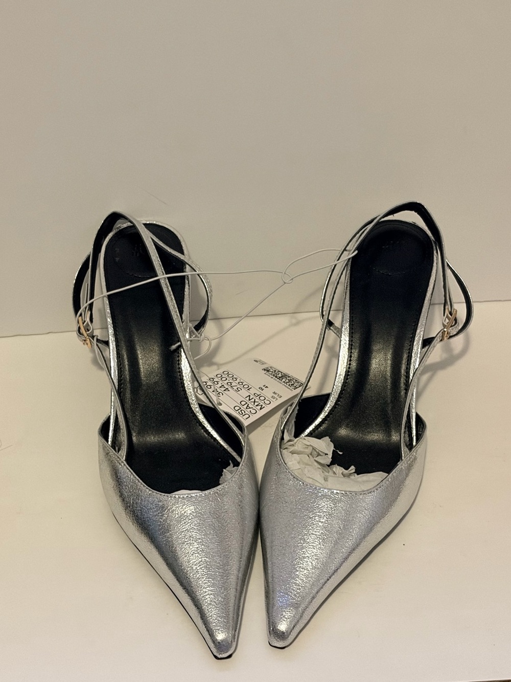 H&M Silver Pointed Toe Slingback Heels NWT